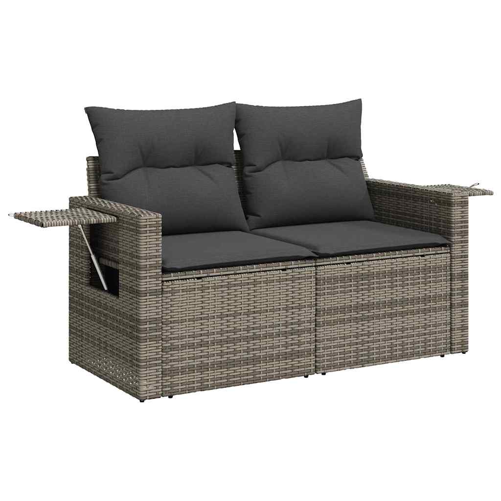 Gartensofa-set mit Kissen mit Speicher 13 pcs Grau Poly-Rattan
