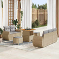 Gartensofa-set mit Kissen 8 pcs Beige und Hellgrau Poly-Rattan