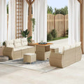 Gartensofa-set mit Kissen 9 pcs Beige und Creme Poly-Rattan