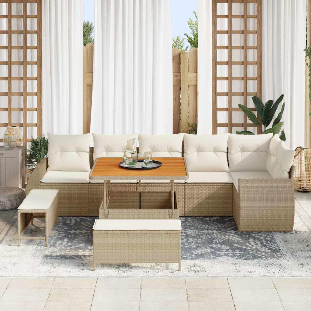 Garten-Sofa-Set mit Kissen mit Speicher 9 pcs Beige und Creme