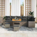 Gartensofa-set mit Kissen mit Speicher 9 pcs Grau Poly Rattan