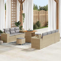 Gartensofa-set mit Kissen 10 pcs Beige und Hellgrau Poly Rattan