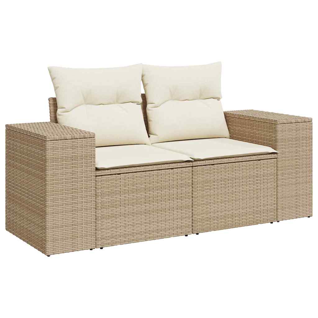 Gartensofa-set mit Kissen 9 pcs Beige und Creme Poly-Rattan