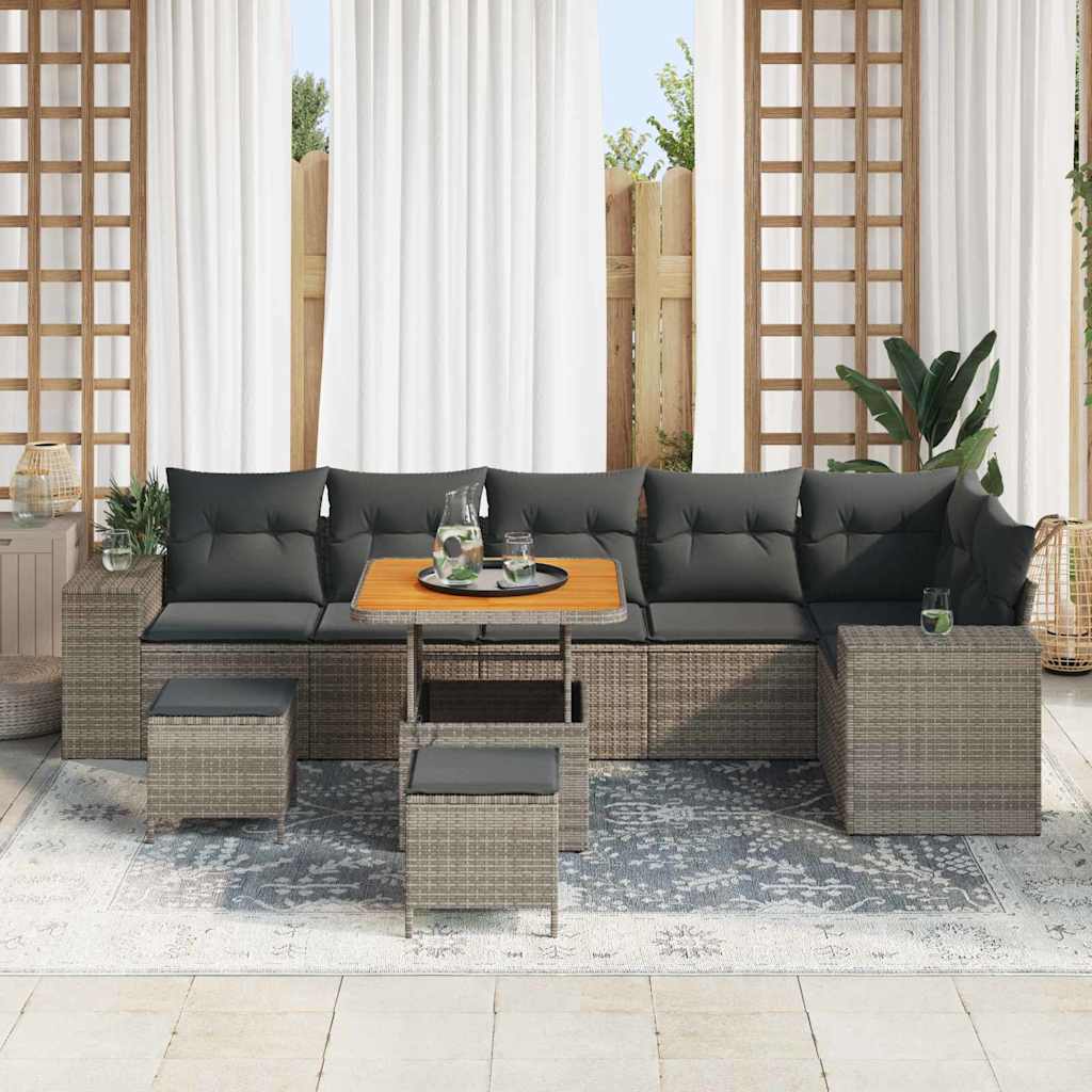Gartensofa-set mit Kissen 9 pcs Grau Poly-Rattan