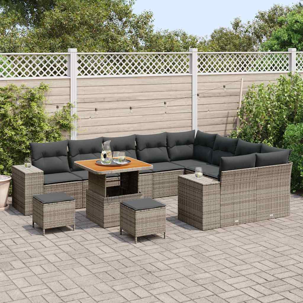 Garten-Sofa-Set mit Kissen mit Speicher mit Kissen 12 pcs Grau