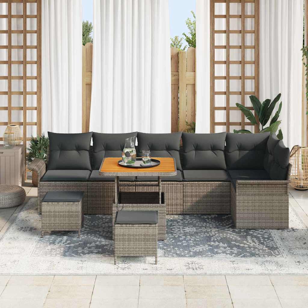 Garten-Sofa-Set mit Kissen mit Speicher 9 pcs Grau
