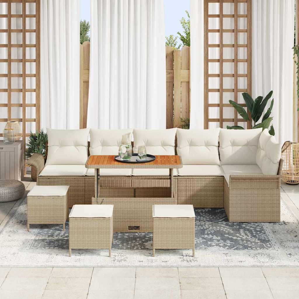 Garten-Sofa-Set mit Kissen mit Speicher 10 pcs Beige und Creme