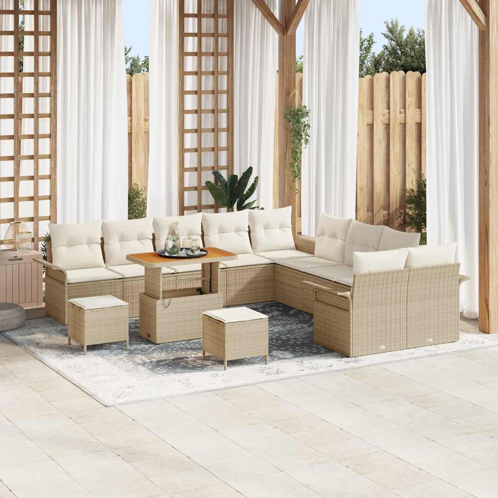 Garten-Sofa-Set mit Kissen mit Speicher 13 pcs Beige und Creme
