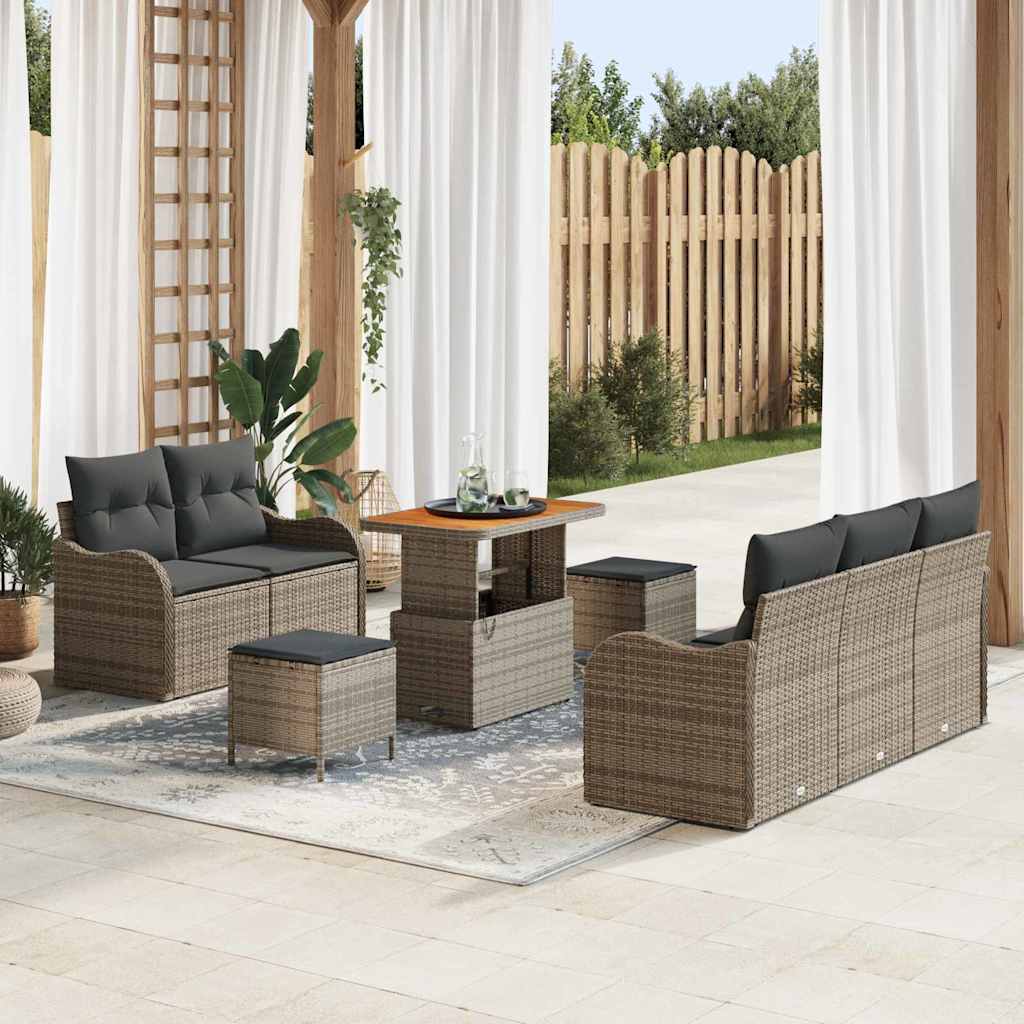 Garten-Sofa-Set mit Kissen mit Speicher mit Kissen 8 pcs Grau