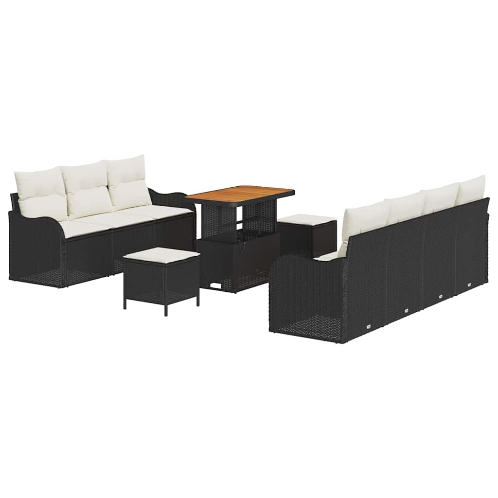 Garten-Sofa-Set mit Kissen 10 pcs Schwarz und Creme