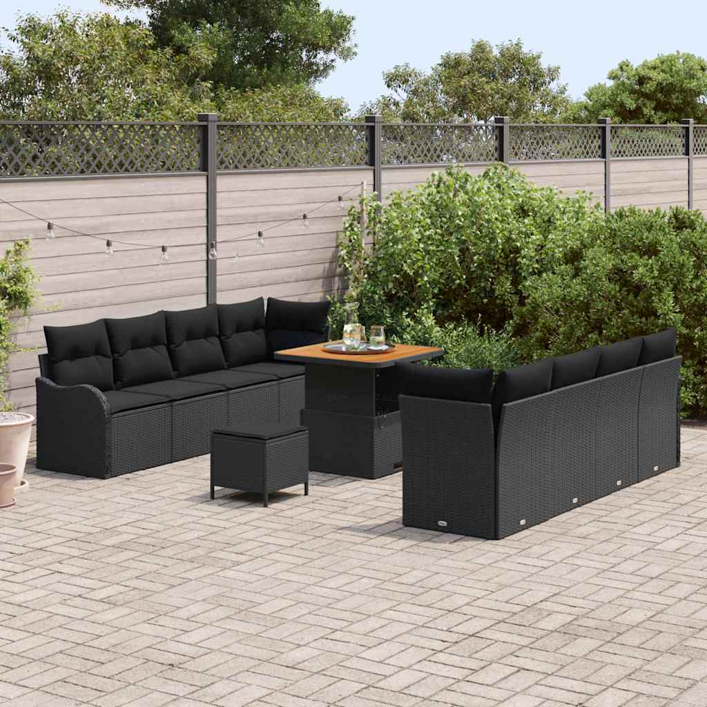 Garten-Sofa-Set mit Kissen mit Speicher 11 pcs Schwarz