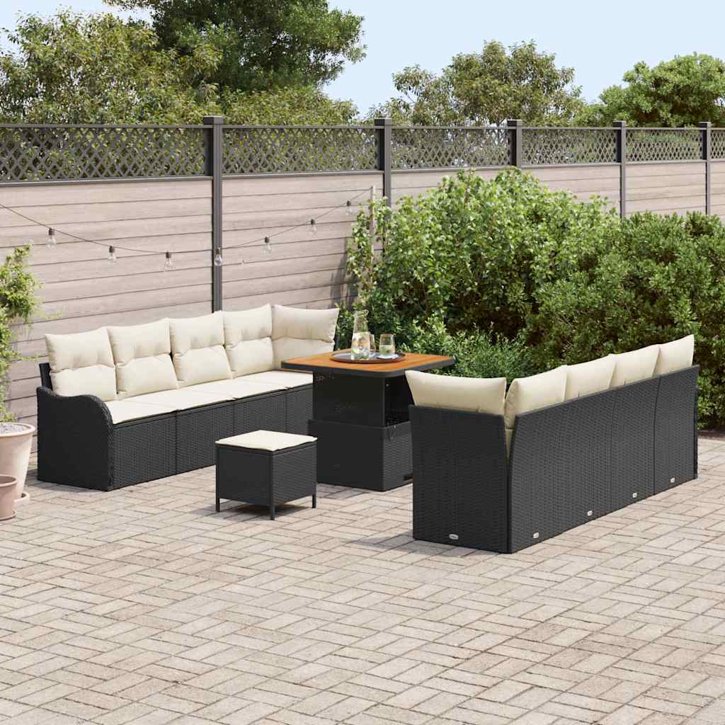 Garten-Sofa-Set mit Kissen 11 pcs Schwarz und Creme