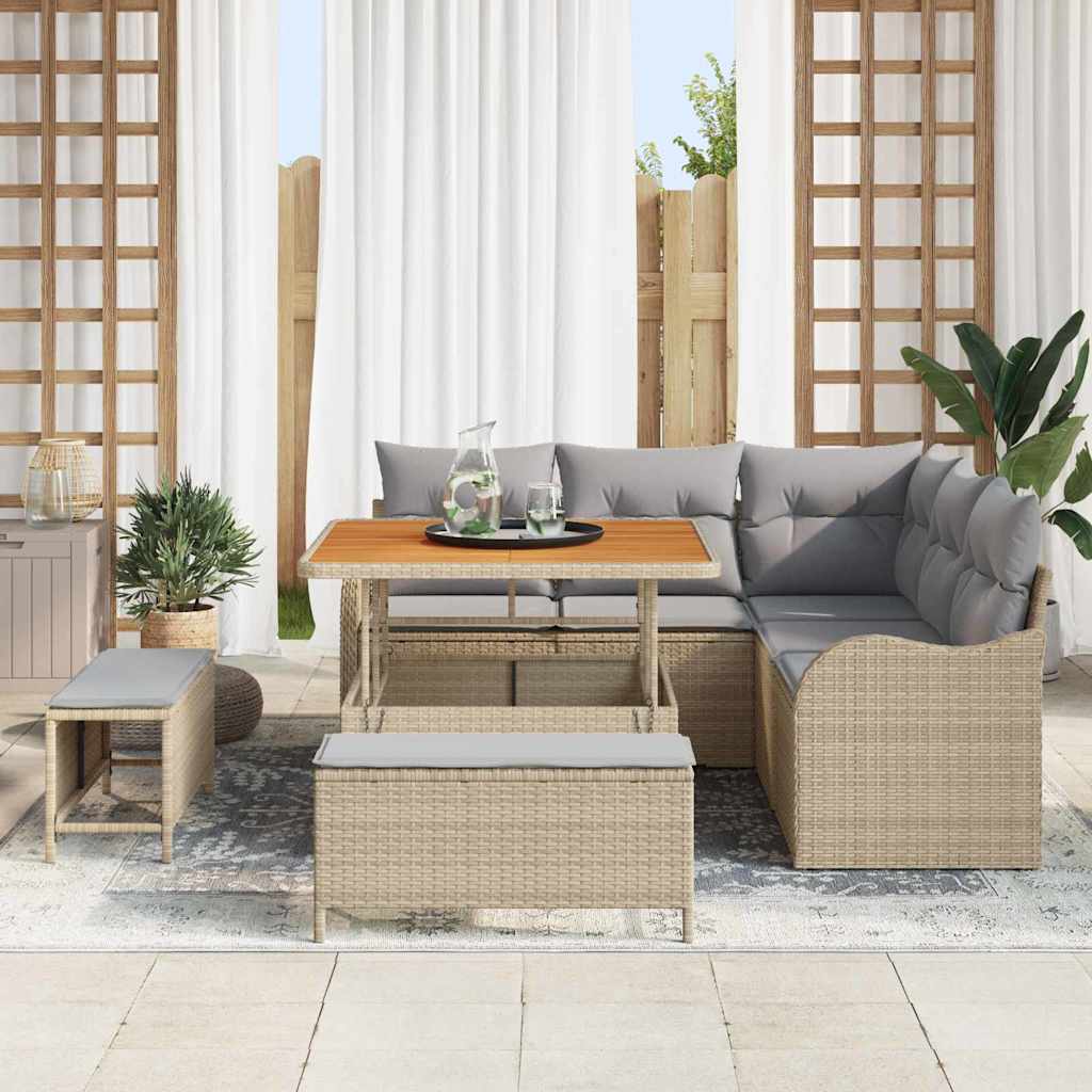Garten-Sofa-Set mit Kissen mit Kissen 8 pcs Beige und Hellgrau