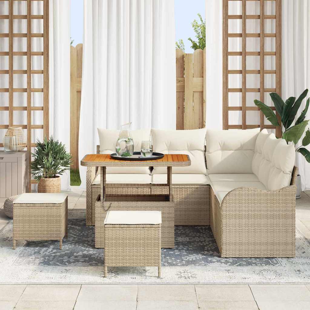 Garten-Sofa-Set mit Kissen mit Speicher 8 pcs Beige und Creme