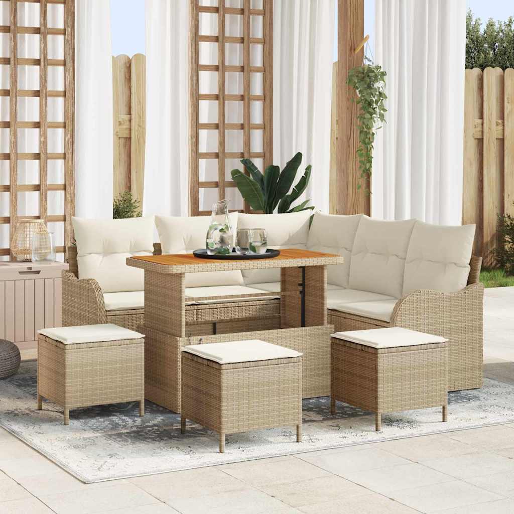 Garten-Sofa-Set mit Kissen mit Speicher 9 pcs Beige und Creme
