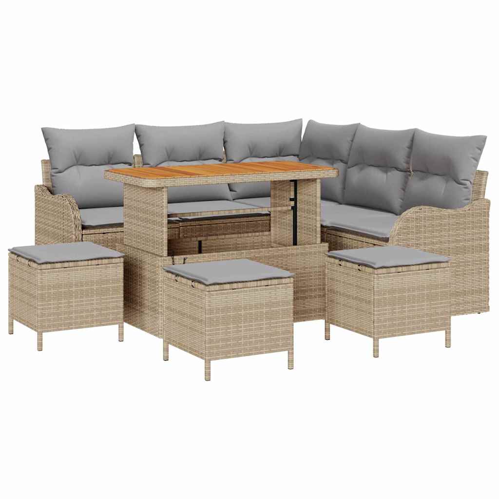 Garten-Sofa-Set mit Kissen mit Kissen 9 pcs Beige und Hellgrau