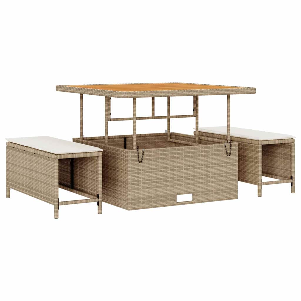 Garten-Sofa-Set mit Kissen mit Speicher 9 pcs Beige und Creme