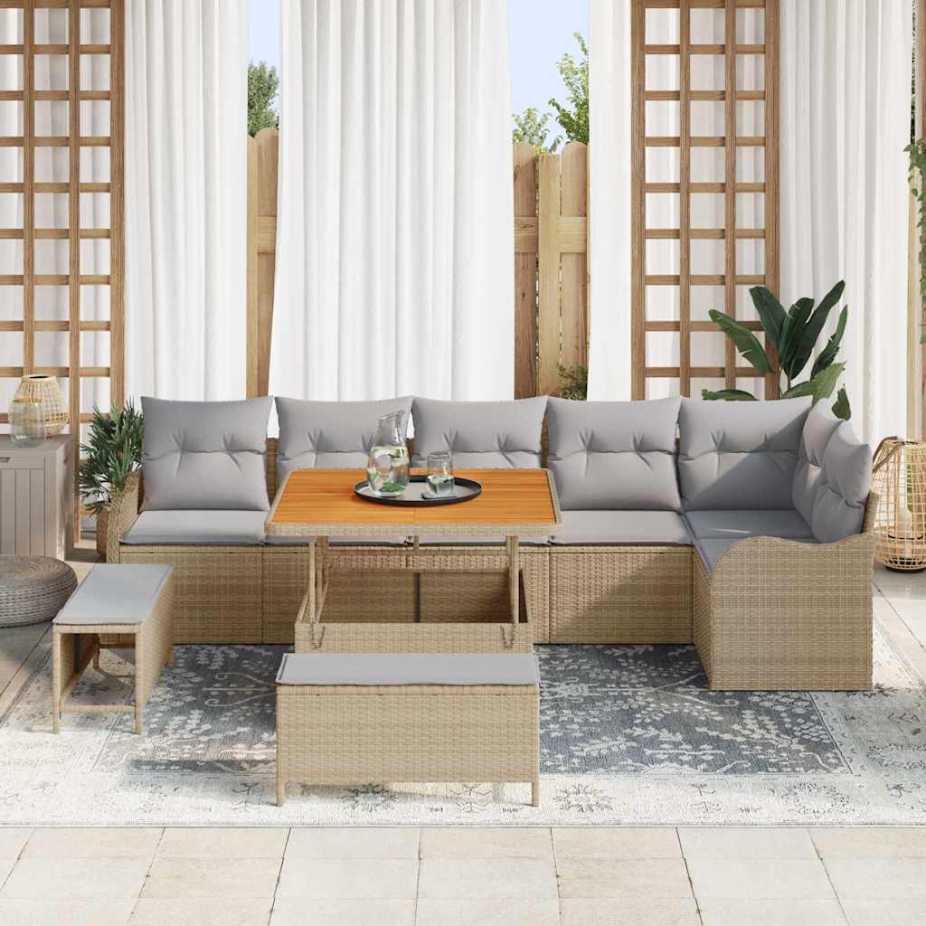 Garten-Sofa-Set mit Kissen 9 pcs Beige und Hellgrau