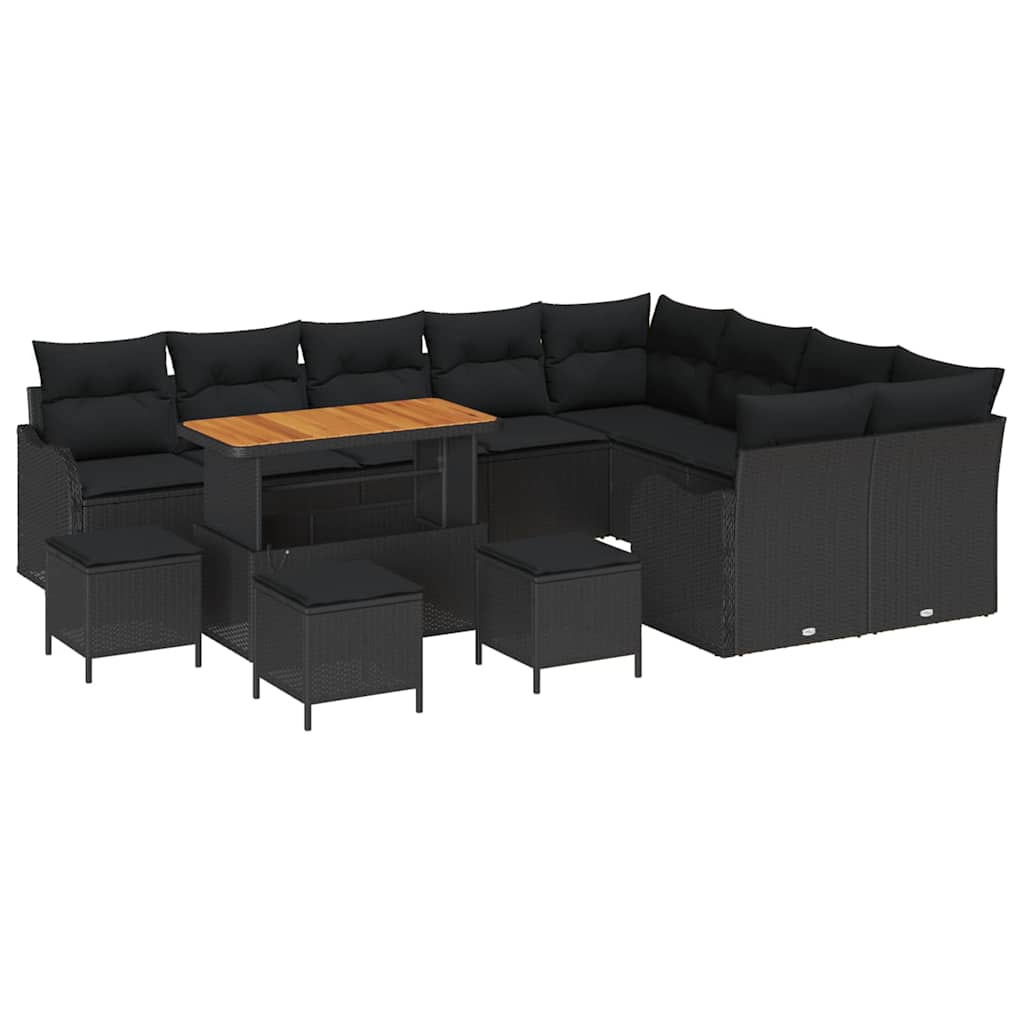 Garten-Sofa-Set mit Kissen mit Speicher 13 pcs Schwarz