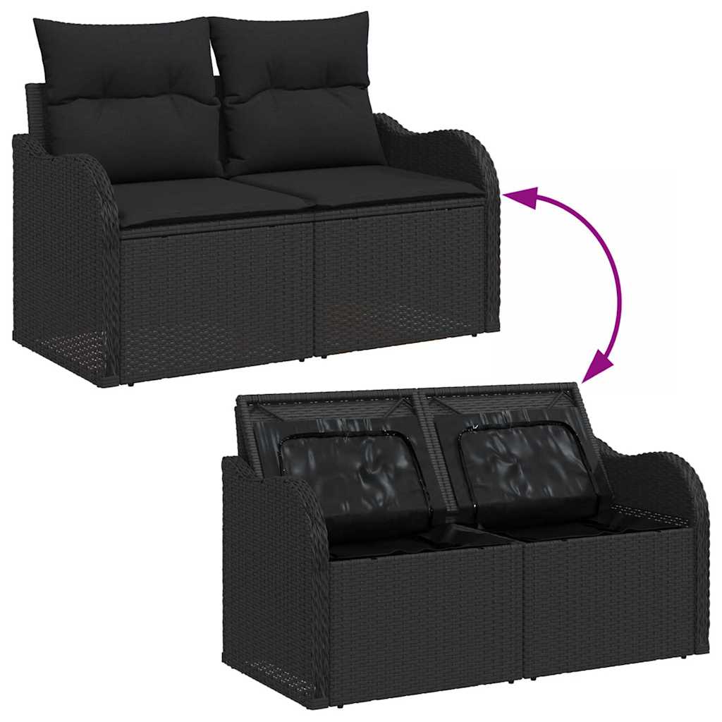 Garten-Sofa-Set mit Kissen mit Speicher 13 pcs Schwarz