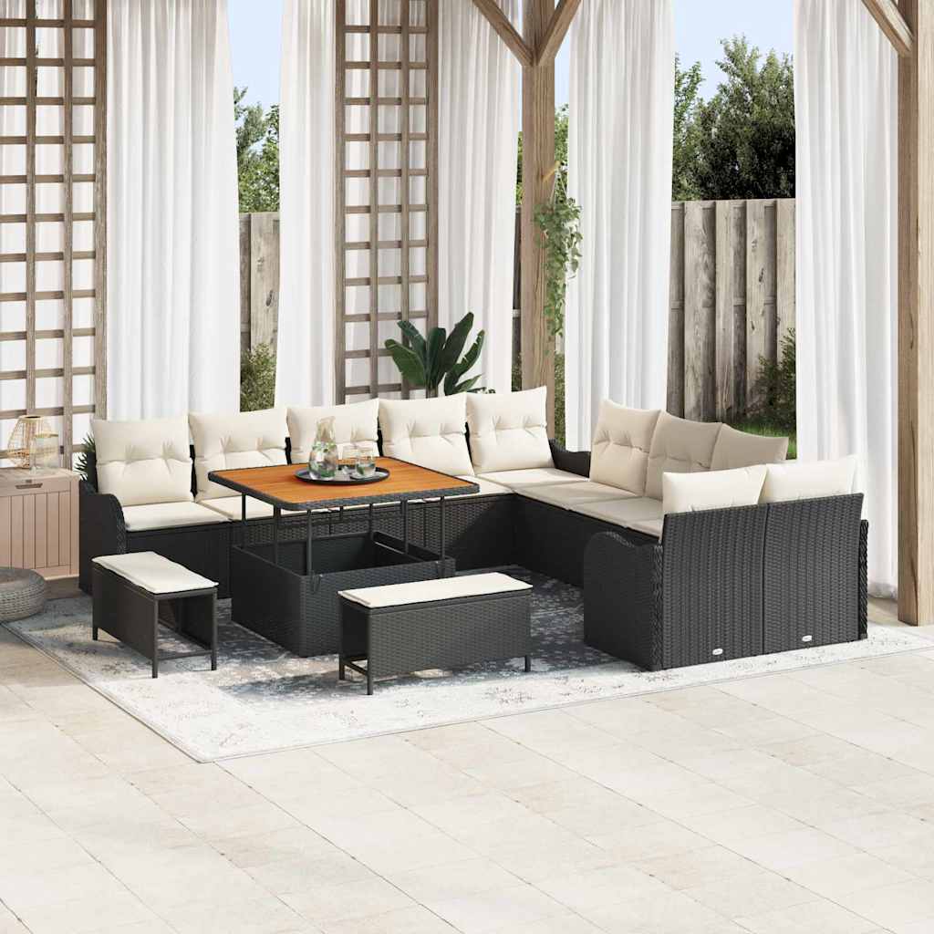 Garten-Sofa-Set mit Kissen 13 pcs Schwarz und Creme