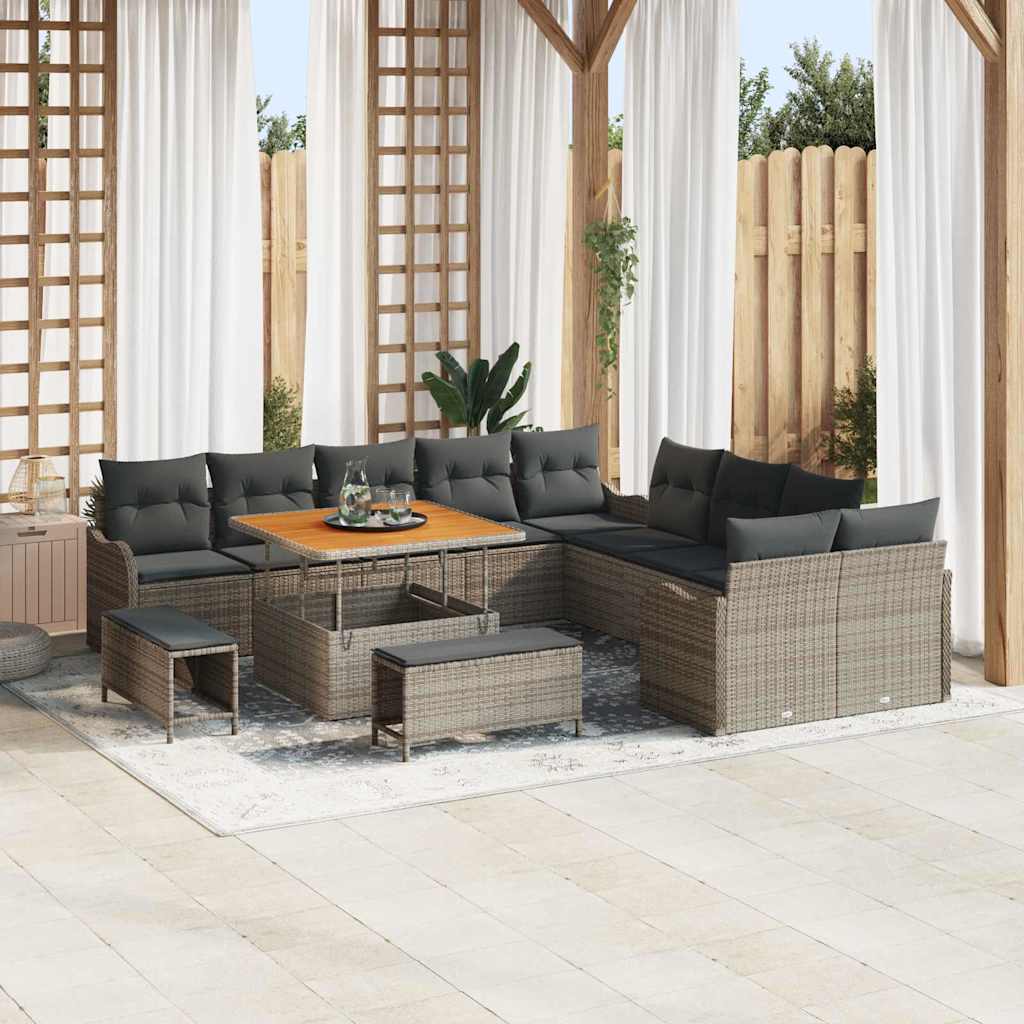 Garten-Sofa-Set mit Kissen mit Speicher 13 pcs Grau