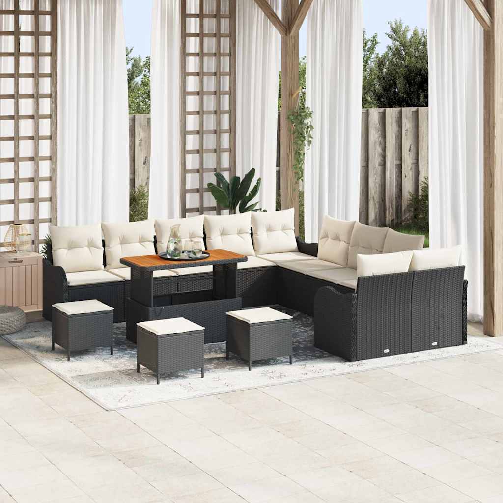 Garten-Sofa-Set mit Kissen 14 pcs Schwarz und Creme