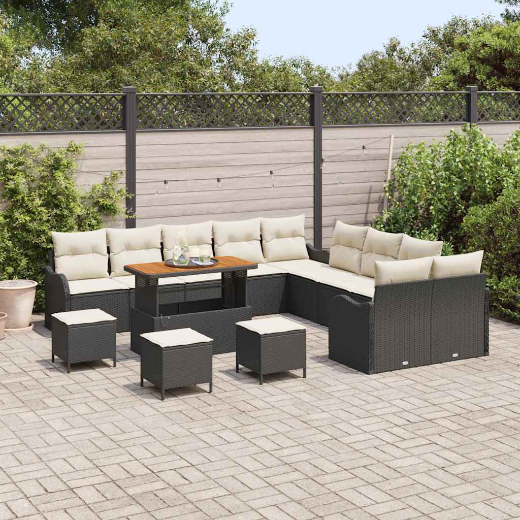 Garten-Sofa-Set mit Kissen 14 pcs Schwarz und Creme