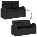 Garten-Sofa-Set mit Kissen mit Speicher 9 pcs Schwarz