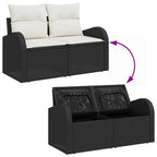 Garten-Sofa-Set mit Kissen mit Speicher 9 pcs Schwarz und Creme