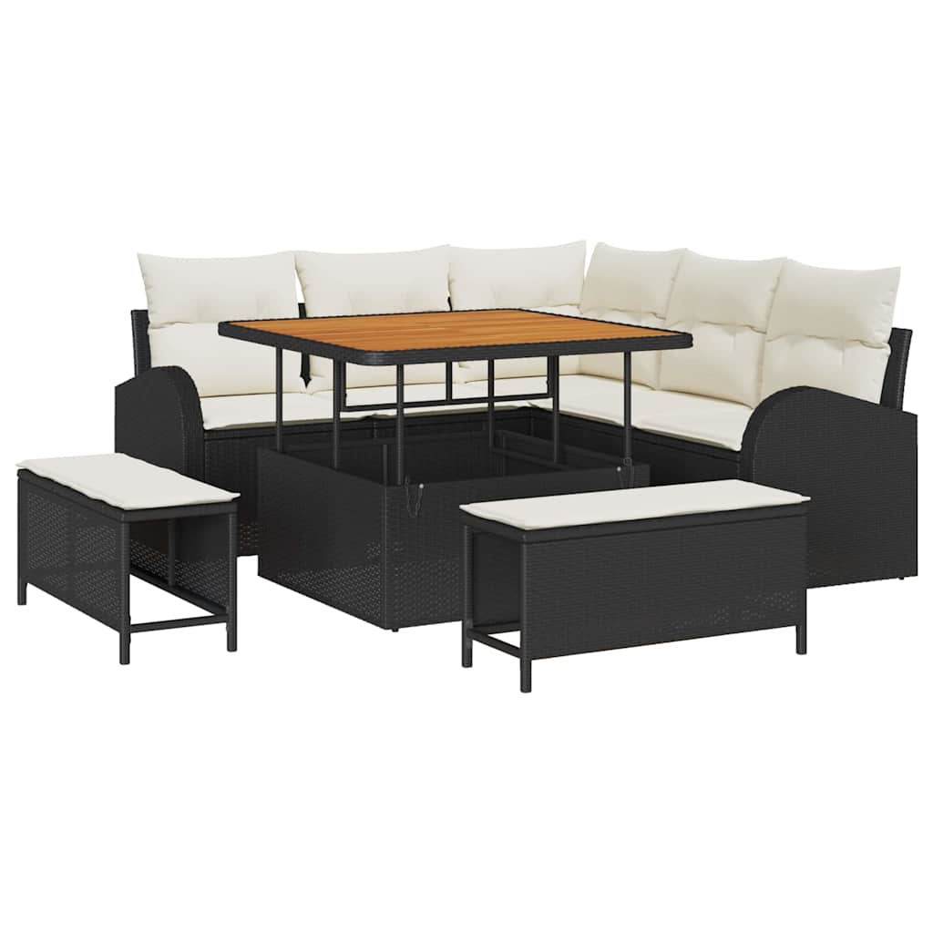 Garten-Sofa-Set mit Kissen mit Speicher 8 pcs Schwarz und Creme