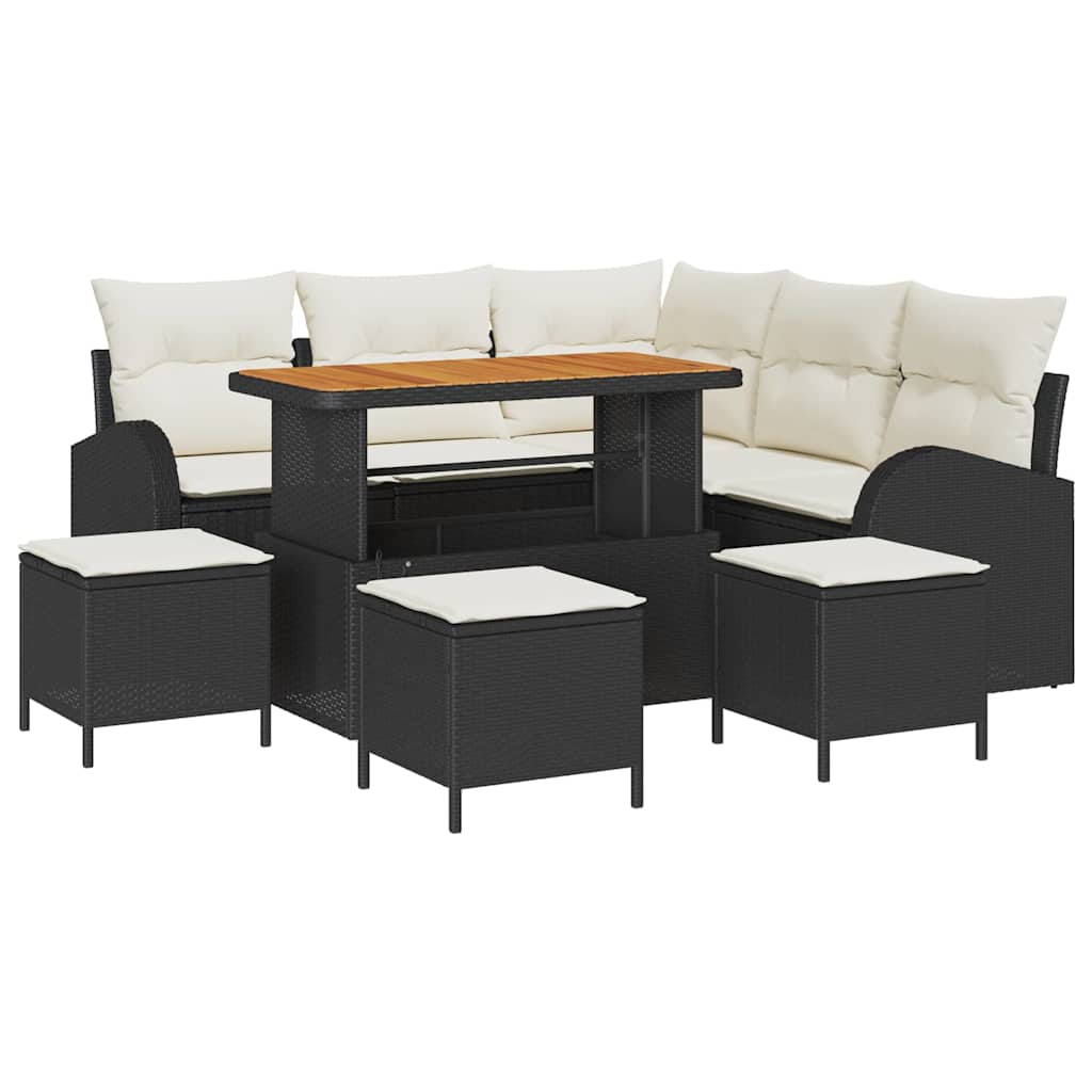 Garten-Sofa-Set mit Kissen mit Speicher 9 pcs Schwarz und Creme