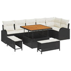 Garten-Sofa-Set mit Kissen mit Speicher 9 pcs Schwarz und Creme