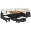 Garten-Sofa-Set mit Kissen mit Speicher 9 pcs Schwarz und Creme