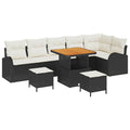 Garten-Sofa-Set mit Kissen mit Speicher 9 pcs Schwarz und Creme