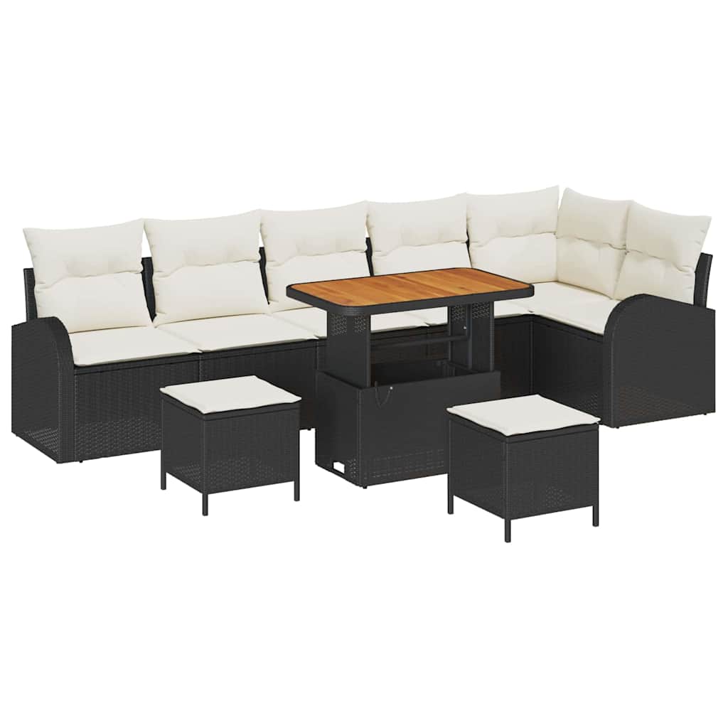 Garten-Sofa-Set mit Kissen mit Speicher 9 pcs Schwarz und Creme