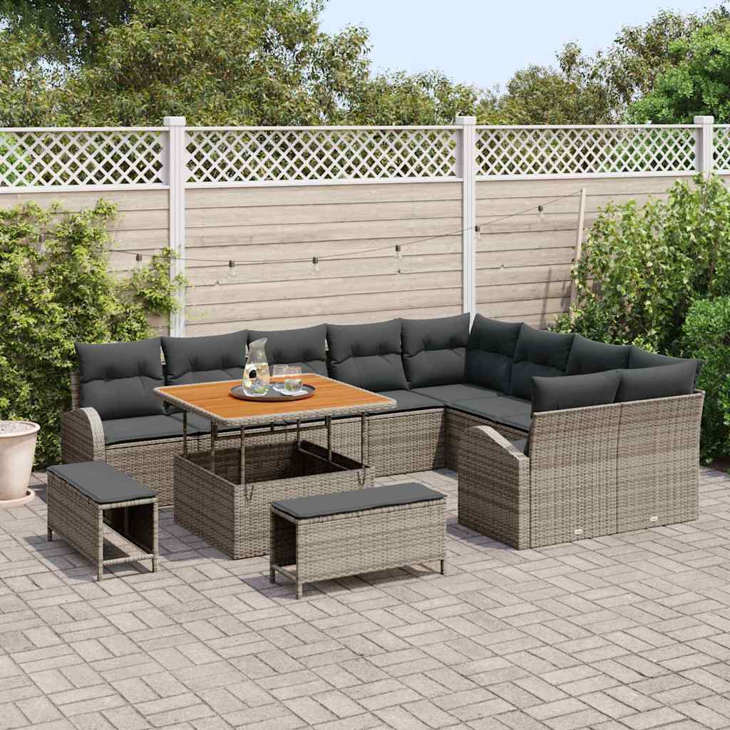 Garten-Sofa-Set mit Kissen mit Speicher 12 pcs Grau