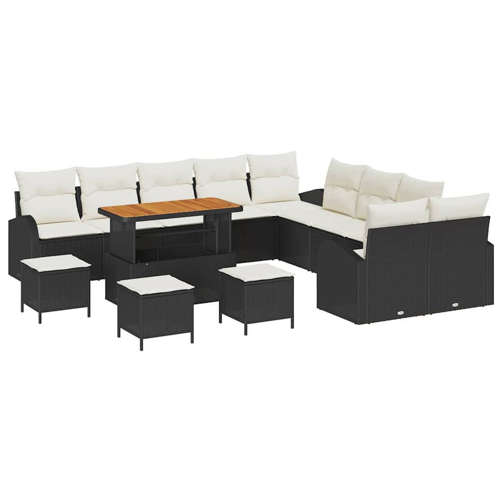 Garten-Sofa-Set mit Kissen 14 pcs Schwarz und Creme
