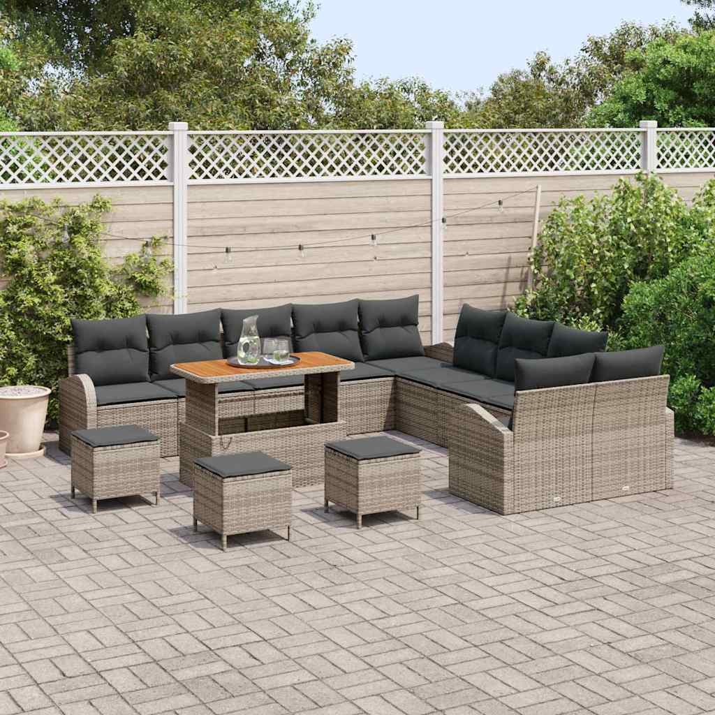 Garten-Sofa-Set mit Kissen mit Speicher 14 pcs Grau
