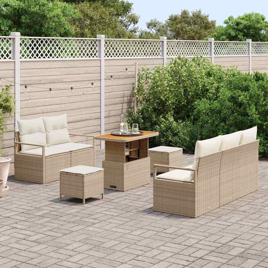 Garten-Sofa-Set mit Kissen mit Speicher 8 pcs Beige und Creme