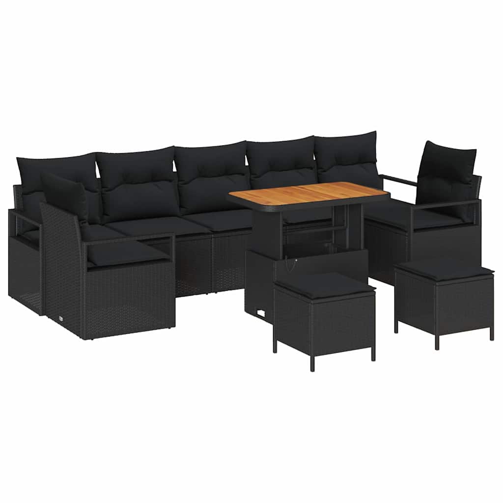 Garten-Sofa-Set mit Kissen mit Speicher 10 pcs Schwarz