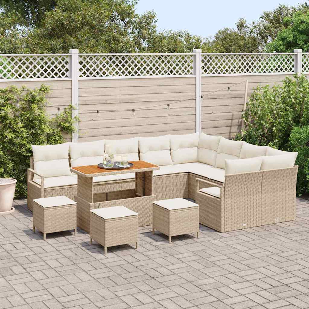 Garten-Sofa-Set mit Kissen mit Speicher 13 pcs Beige und Creme