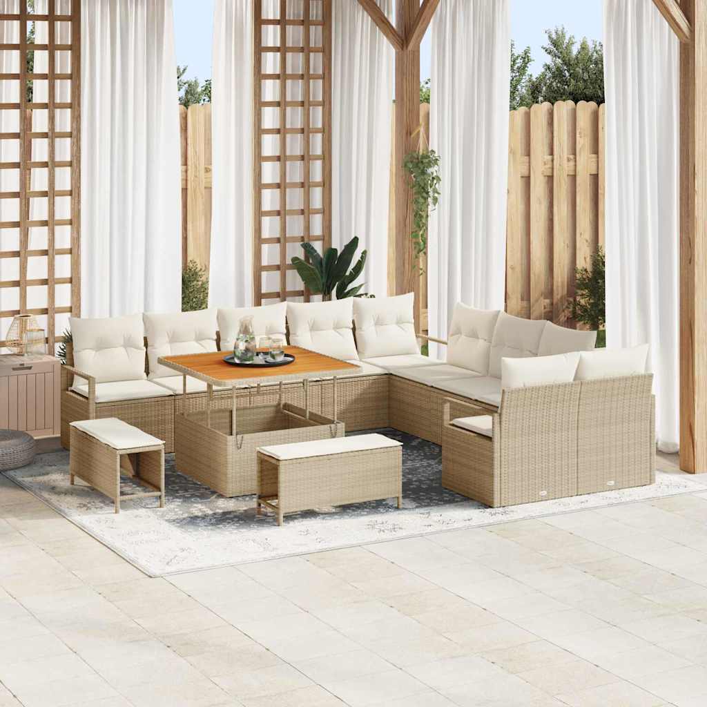 Garten-Sofa-Set mit Kissen mit Speicher 13 pcs Beige und Creme