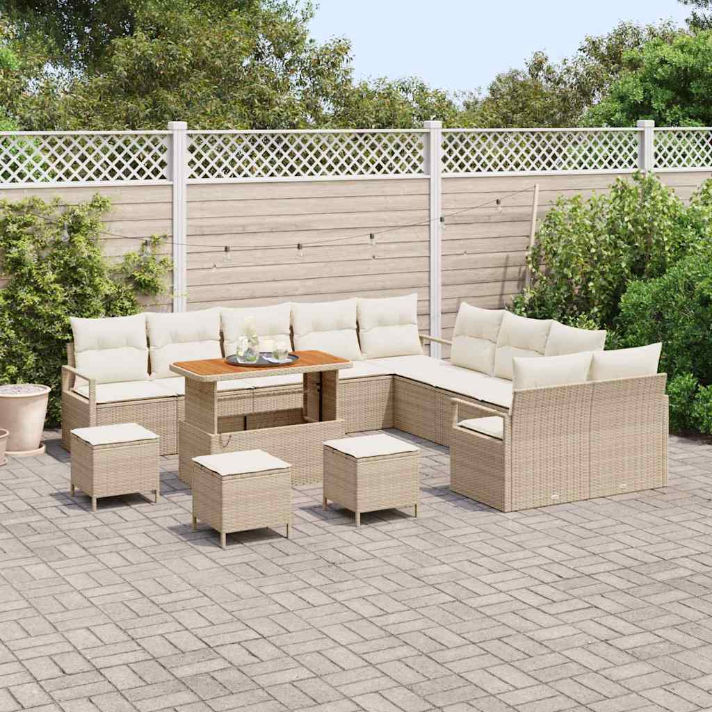 Garten-Sofa-Set mit Kissen mit Speicher 14 pcs Beige und Creme