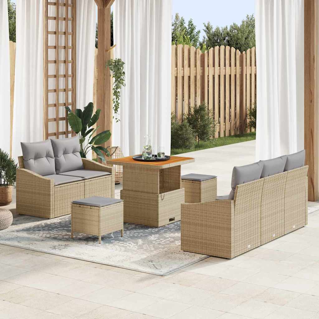 Garten-Sofa-Set mit Kissen 8 pcs Beige und Hellgrau