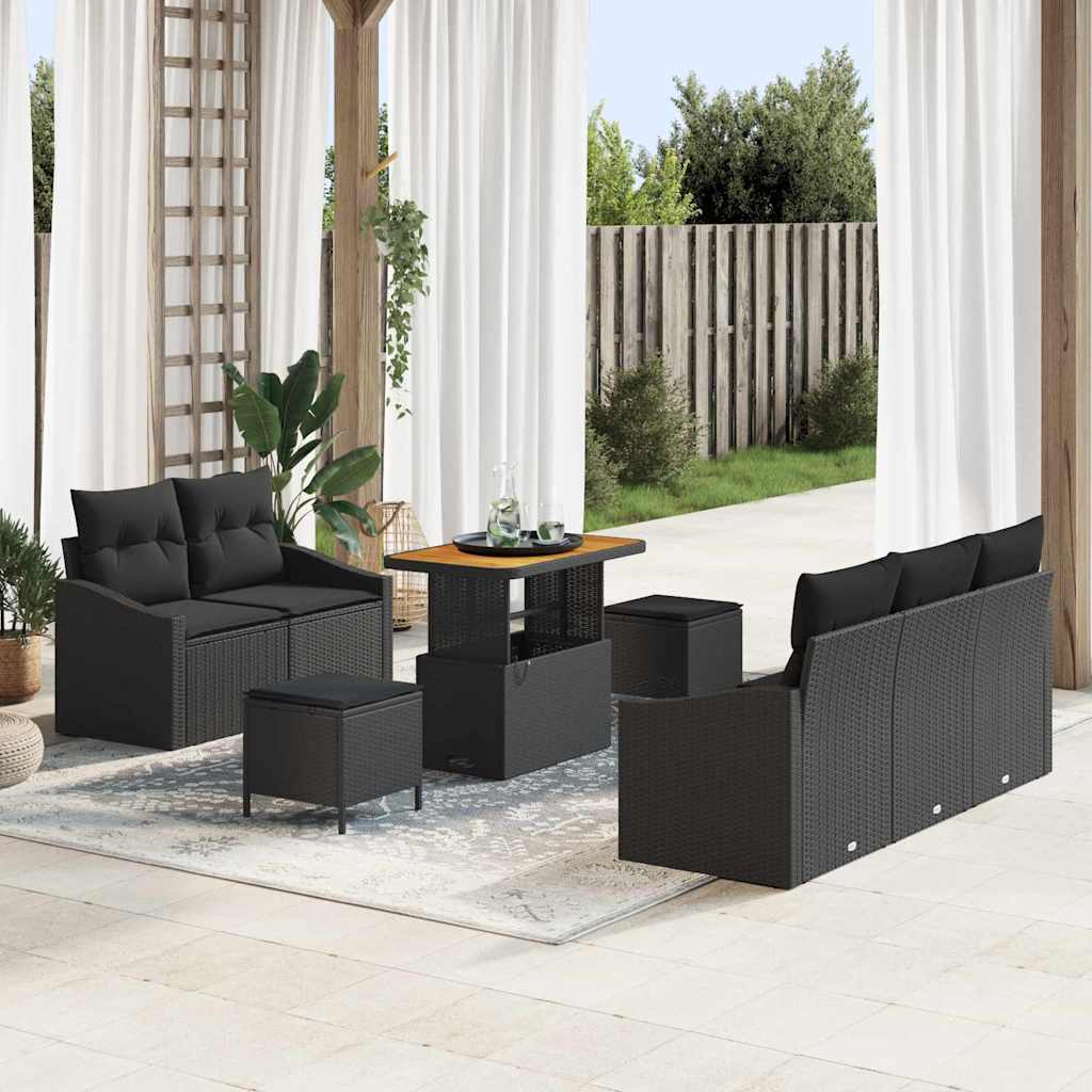 Garten-Sofa-Set mit Kissen mit Speicher 8 pcs Schwarz