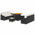 Garten-Sofa-Set mit Kissen mit Speicher 9 pcs Schwarz und Creme
