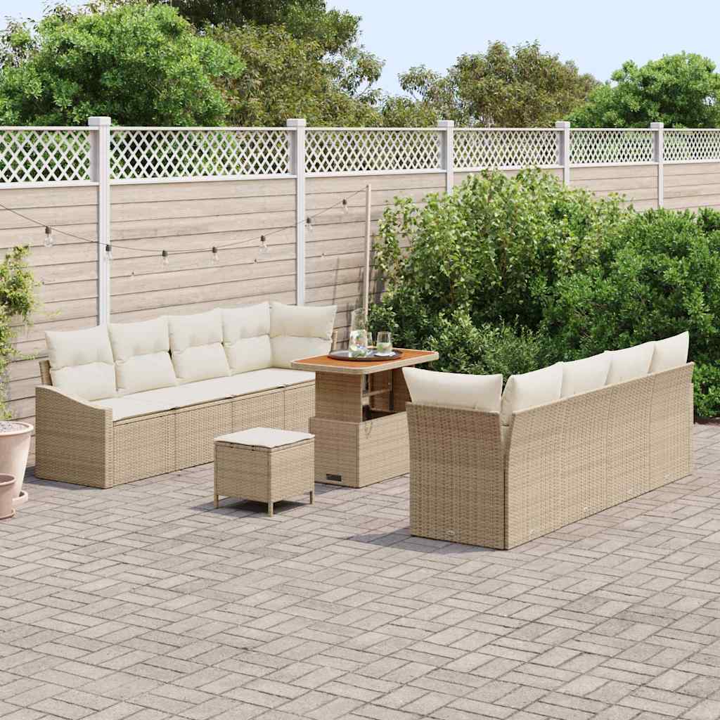 Garten-Sofa-Set mit Kissen mit Speicher 11 pcs Beige und Creme