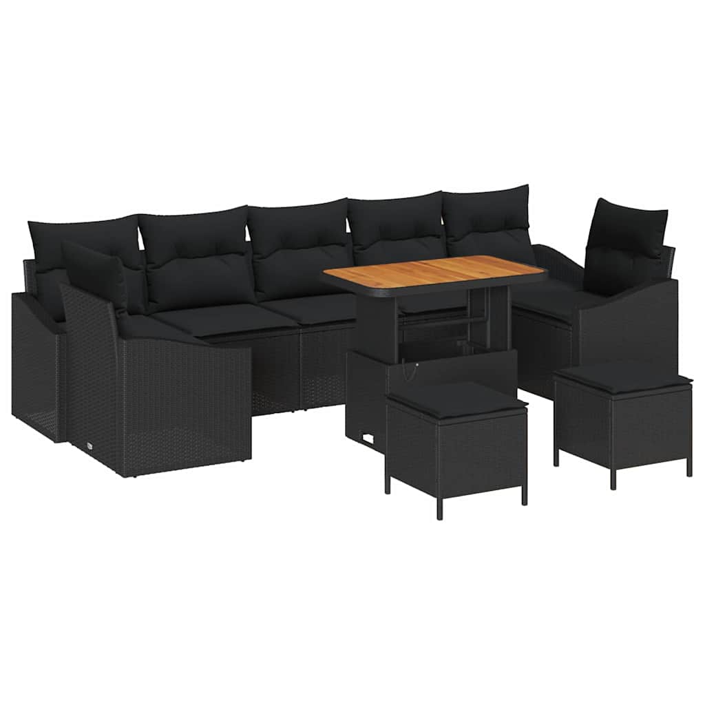 Gartensofa-set mit Kissen 10 pcs Schwarz Poly Rattan