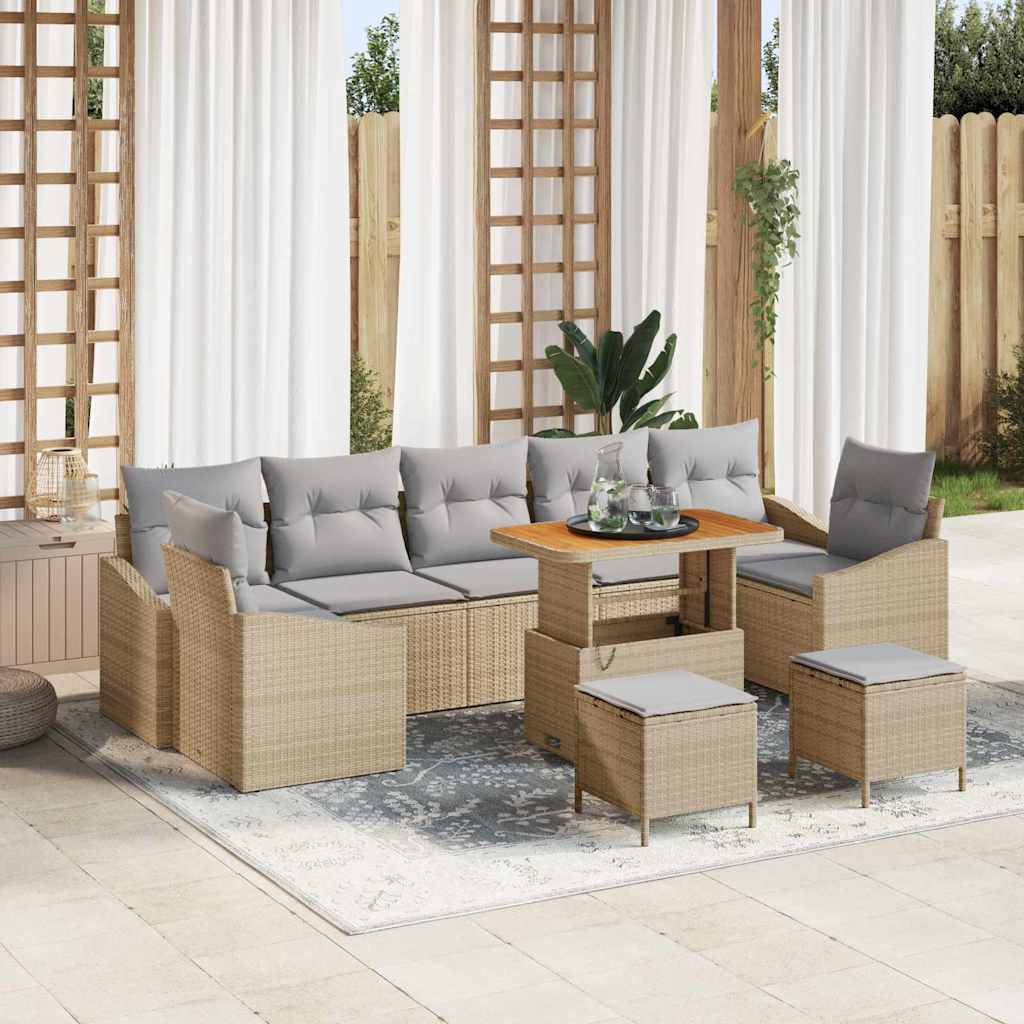 Gartensofa-set mit Kissen mit Speicher 10 pcs Beige Poly Rattan